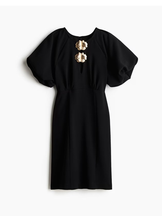 H&M Dresses & Skirts - H&M BLACK EMBELLISHED DRESS  2 floral buttons short mını dress.  NWT  MEDIUM